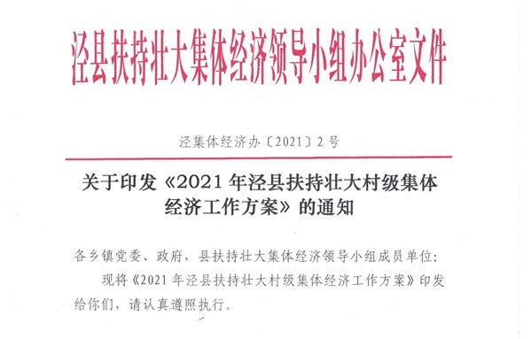 2021年涇縣扶持壯大村級集體經(jīng)濟工作方案